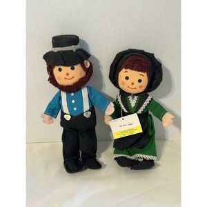 VTG Dream Dolls Dakin Japan Amish Boy Girl Pair Plush Felt Cloth Dolls‎ 9" Tags